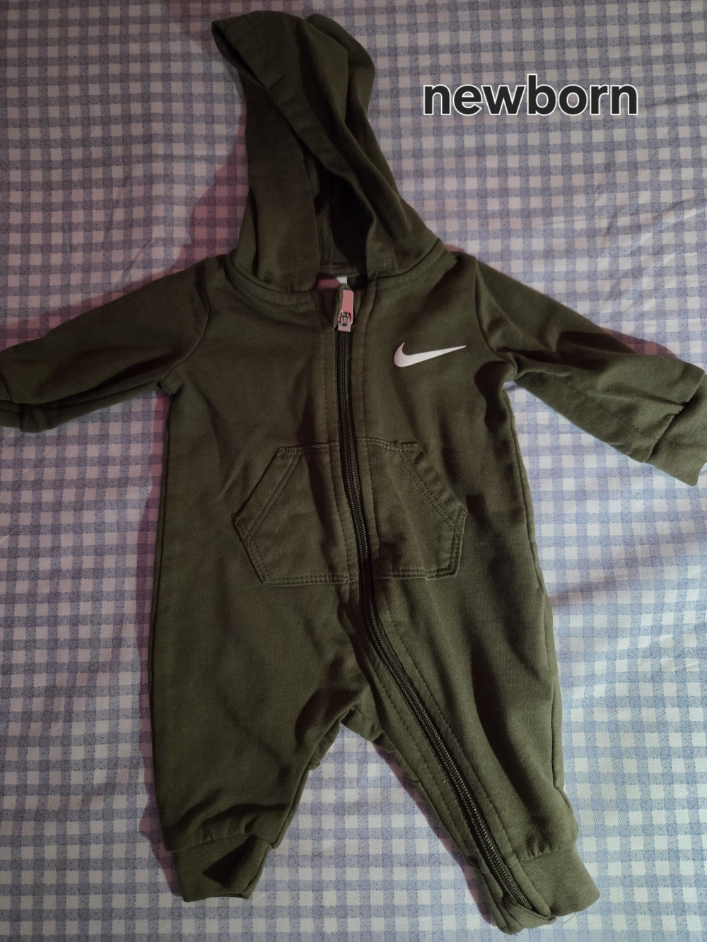 Newborn Baby Nike Essentials French Terry Hooded Long Sleeve Zip Up Coverall